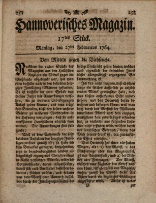 Hannoverisches Magazin (Hannoversche Anzeigen) Montag 27. Februar 1764