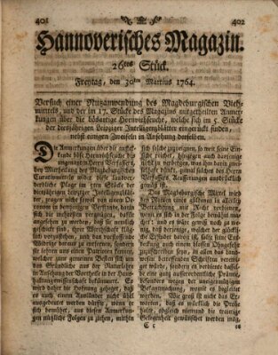 Hannoverisches Magazin (Hannoversche Anzeigen) Freitag 30. März 1764