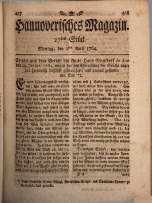 Hannoverisches Magazin (Hannoversche Anzeigen) Montag 2. April 1764