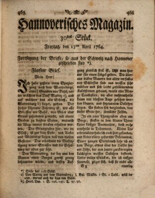 Hannoverisches Magazin (Hannoversche Anzeigen) Freitag 13. April 1764