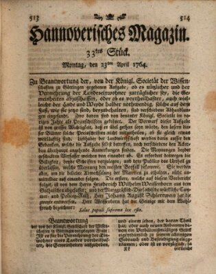 Hannoverisches Magazin (Hannoversche Anzeigen) Montag 23. April 1764