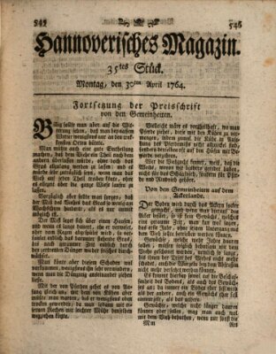 Hannoverisches Magazin (Hannoversche Anzeigen) Montag 30. April 1764