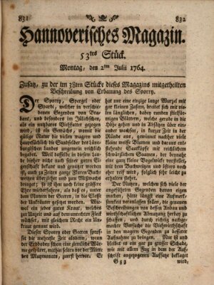 Hannoverisches Magazin (Hannoversche Anzeigen) Montag 2. Juli 1764