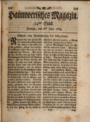 Hannoverisches Magazin (Hannoversche Anzeigen) Freitag 6. Juli 1764