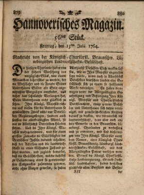 Hannoverisches Magazin (Hannoversche Anzeigen) Freitag 13. Juli 1764