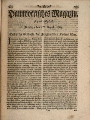 Hannoverisches Magazin (Hannoversche Anzeigen) Freitag 3. August 1764