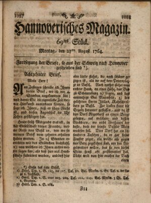 Hannoverisches Magazin (Hannoversche Anzeigen) Montag 27. August 1764