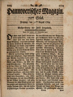 Hannoverisches Magazin (Hannoversche Anzeigen) Freitag 31. August 1764