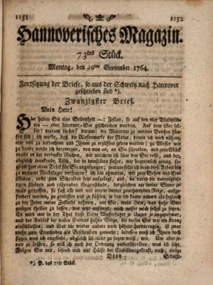 Hannoverisches Magazin (Hannoversche Anzeigen) Montag 10. September 1764