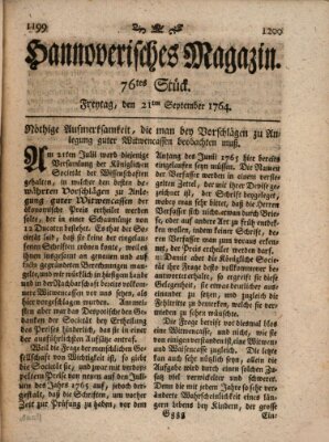 Hannoverisches Magazin (Hannoversche Anzeigen) Freitag 21. September 1764