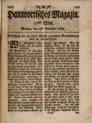 Hannoverisches Magazin (Hannoversche Anzeigen) Montag 24. September 1764