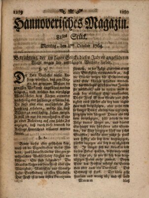 Hannoverisches Magazin (Hannoversche Anzeigen) Montag 8. Oktober 1764