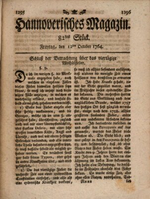 Hannoverisches Magazin (Hannoversche Anzeigen) Freitag 12. Oktober 1764