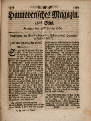 Hannoverisches Magazin (Hannoversche Anzeigen) Freitag 26. Oktober 1764