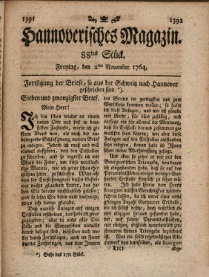 Hannoverisches Magazin (Hannoversche Anzeigen) Freitag 2. November 1764