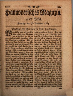 Hannoverisches Magazin (Hannoversche Anzeigen) Freitag 9. November 1764