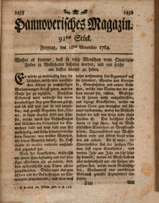 Hannoverisches Magazin (Hannoversche Anzeigen) Freitag 16. November 1764