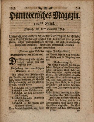 Hannoverisches Magazin (Hannoversche Anzeigen) Freitag 21. Dezember 1764