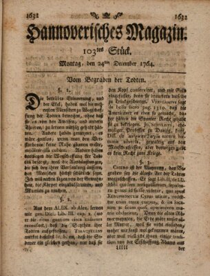 Hannoverisches Magazin (Hannoversche Anzeigen) Montag 24. Dezember 1764