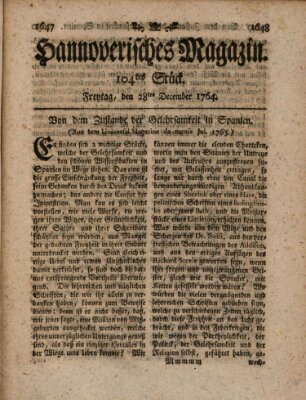 Hannoverisches Magazin (Hannoversche Anzeigen) Freitag 28. Dezember 1764