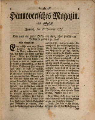 Hannoverisches Magazin (Hannoversche Anzeigen) Freitag 4. Januar 1765