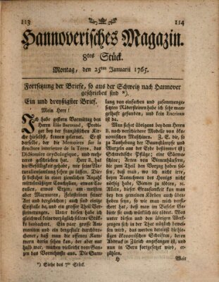 Hannoverisches Magazin (Hannoversche Anzeigen) Montag 28. Januar 1765