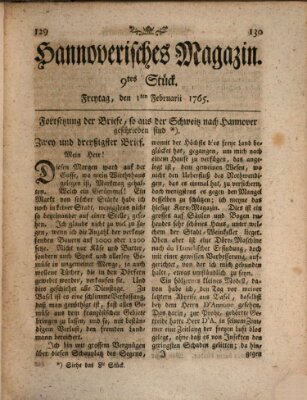 Hannoverisches Magazin (Hannoversche Anzeigen) Freitag 1. Februar 1765