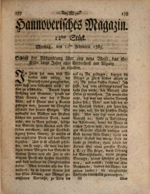 Hannoverisches Magazin (Hannoversche Anzeigen) Montag 11. Februar 1765