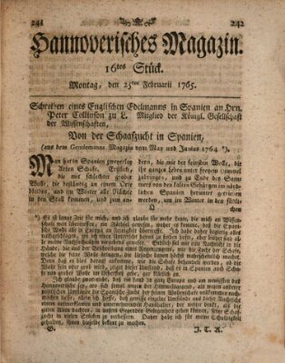 Hannoverisches Magazin (Hannoversche Anzeigen) Montag 25. Februar 1765