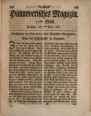 Hannoverisches Magazin (Hannoversche Anzeigen) Freitag 1. März 1765