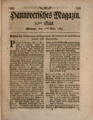 Hannoverisches Magazin (Hannoversche Anzeigen) Montag 11. März 1765