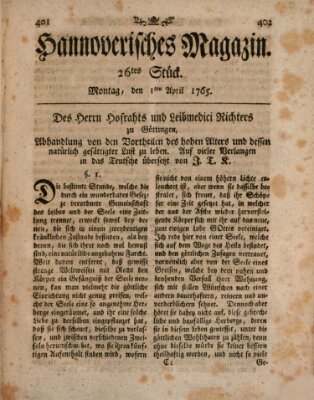 Hannoverisches Magazin (Hannoversche Anzeigen) Montag 1. April 1765