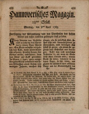 Hannoverisches Magazin (Hannoversche Anzeigen) Montag 8. April 1765