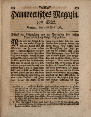 Hannoverisches Magazin (Hannoversche Anzeigen) Freitag 12. April 1765