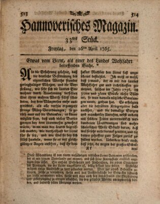 Hannoverisches Magazin (Hannoversche Anzeigen) Freitag 26. April 1765