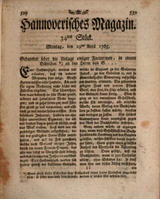 Hannoverisches Magazin (Hannoversche Anzeigen) Montag 29. April 1765