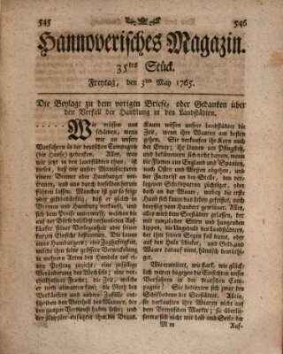 Hannoverisches Magazin (Hannoversche Anzeigen) Freitag 3. Mai 1765