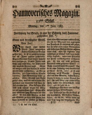 Hannoverisches Magazin (Hannoversche Anzeigen) Montag 1. Juli 1765