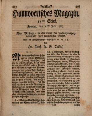 Hannoverisches Magazin (Hannoversche Anzeigen) Freitag 12. Juli 1765