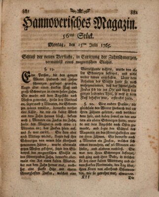 Hannoverisches Magazin (Hannoversche Anzeigen) Montag 15. Juli 1765