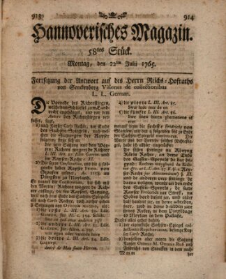 Hannoverisches Magazin (Hannoversche Anzeigen) Montag 22. Juli 1765