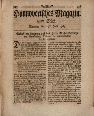 Hannoverisches Magazin (Hannoversche Anzeigen) Montag 29. Juli 1765