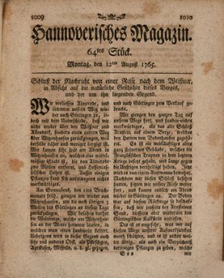 Hannoverisches Magazin (Hannoversche Anzeigen) Montag 12. August 1765