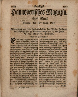 Hannoverisches Magazin (Hannoversche Anzeigen) Freitag 30. August 1765