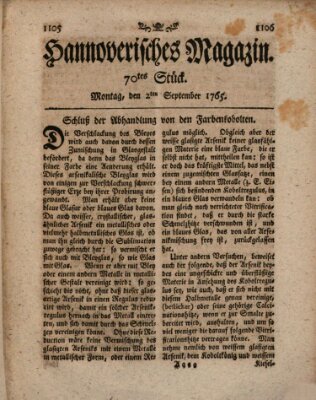 Hannoverisches Magazin (Hannoversche Anzeigen) Montag 2. September 1765