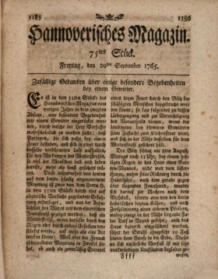 Hannoverisches Magazin (Hannoversche Anzeigen) Freitag 20. September 1765