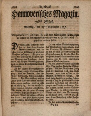 Hannoverisches Magazin (Hannoversche Anzeigen) Montag 23. September 1765