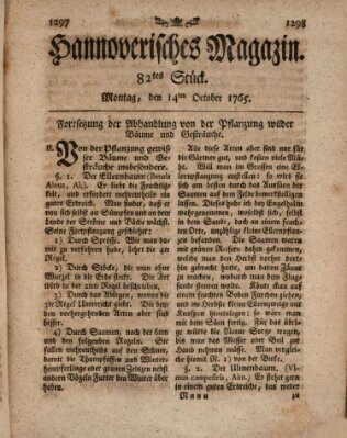 Hannoverisches Magazin (Hannoversche Anzeigen) Montag 14. Oktober 1765