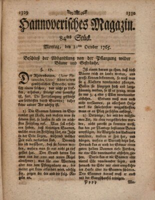 Hannoverisches Magazin (Hannoversche Anzeigen) Montag 21. Oktober 1765