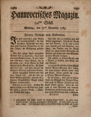 Hannoverisches Magazin (Hannoversche Anzeigen) Montag 25. November 1765